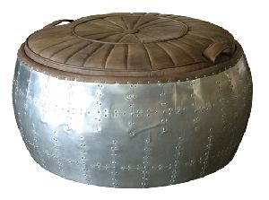 Turbine Round Top Grain Leather Ottoman