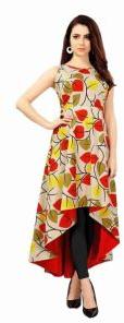 Rayon Fabric Printed Beige AND Multi Kurti