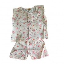 WHITE NEWBORN FRONT OPEN PRINTED SHIRT and SHORT SET