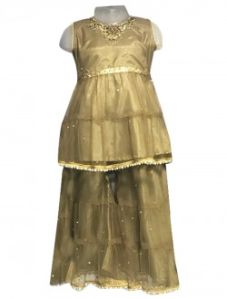 Yellow Net Casual Wear Diamond Work Kids Sharara Style