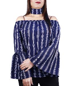 Khhalisi Blue Stripes Boat neck Off shoulder Top