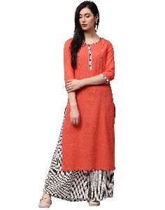 Stripes Straight Fit Kurta with White Printed Palazzo