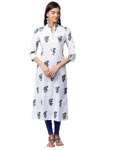 White Ethnic Motifs Straight Cotton Kurta