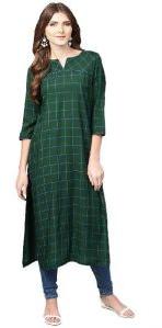 Women Green Geometric Straight Yarn Dyed Rayon Kurta