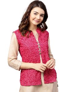 Women Pink Geometric Straight Rayon Shrug