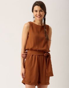 Women Tan Solid Jumpsuit