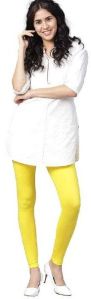 Women Yellow Solid Cotton Lycra Leggings