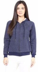 Blue Front Open Hooded Sweatshirt