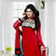 Red Faux Georgette Churidar Kameez with Dupatta