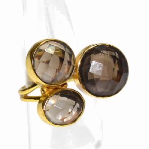 Smokey Multi Shapes Gold Plated Bezel Gemstone Ring