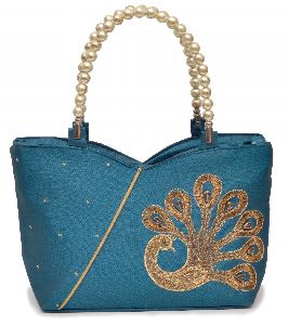 NHSB - 038 Ladies Bead Handle Silk Handbag