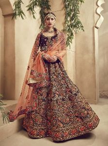 Velvet Anarkali Semi Stiched Lehengas