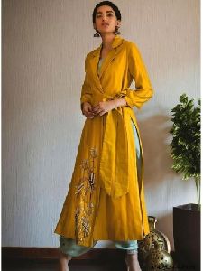 Yellow Silk Solid Party Tunic