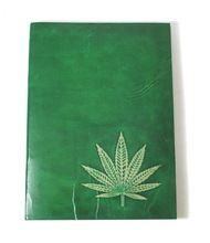 hemp leaf green color handmade leather journal