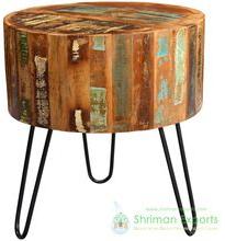 Round Reclaimed Teak Wood End Table