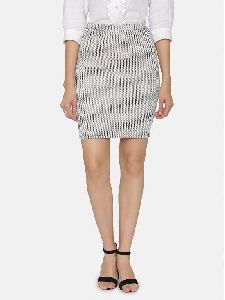 Stripes Print Formal Knee Hemline Back Vent Knitted Pencil Skirt