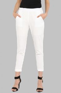 White Plain Cotton Narrow Pant