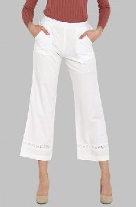 White Plain Cotton Straight Pant