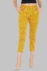 Yellow Printed Cotton Narrow Pant