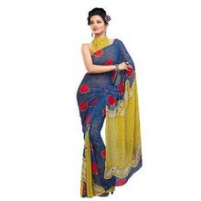 Petal Yellow Georgette Printed Saree