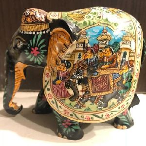 Antique Painted Camel Bone And Wooden Elephant