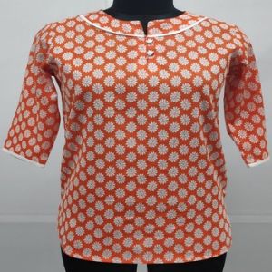 Cotton Printed Round Neck Short Kurti