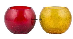 Red & Yellow Pair Glass Candle Tea Light Holder