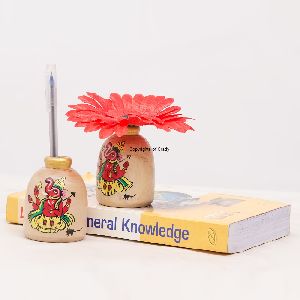 Terracota Painting Wood Made Miniature Flower Vase