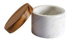 White Marble Salt Cellar With Teak Wood Lid