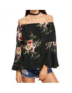 Women Off shoulder top Casual Floral print Slash Neck long sleeve blouse