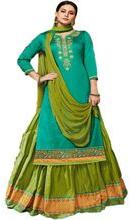 Green Red Cotton Lehenga Salwar Kameez Partywear