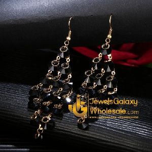 Gold Plated Black Crystal Drop Earrings