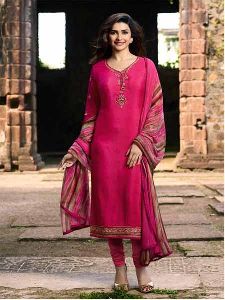 Hot Pink Embroidered Straight Suit
