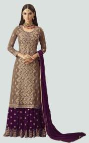 Purple and Beige Sharara Suit