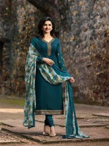 Turquoise Embroidered Straight Suit