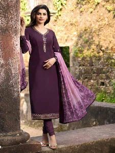 Wine Embroidered Straight Suit