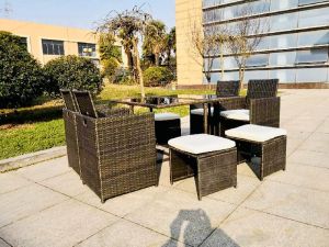 9 Piece Steel Rattan Cube Dining Set