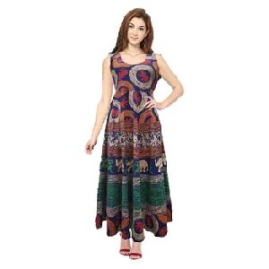 Round Brush Cotton Long Frock Kurti