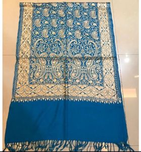 Sky Blue Pashmina Kashmiri Silk Embroidered Stole