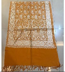 Yellow Pashmina Kashmiri Silk Embroidered Stole