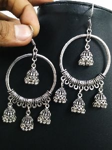 Silver Oxidised Round Earrings