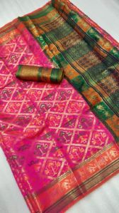 Patola Soft Cotton Silk Saree with Contrast Blouse