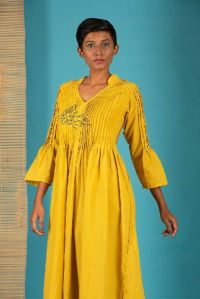 Yellow Pintuck Dress