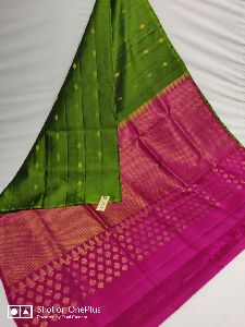 Pure handloom double warp kanchipuram silk Pallu colour plain blouse