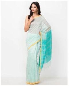 Sea Green Plain Linen Saree