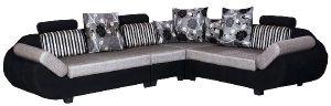 Bharat Lifestyle 888 Fabric 6 Seater Black & Grey Sofa