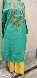 Green Cotton Kurti & Palazzo Pant Set