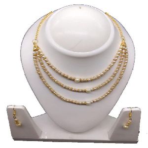 Ankur trendy gold plated three layer beads necklace set for women