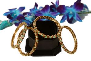 Gold Meenakari Four Piece Bangles Set