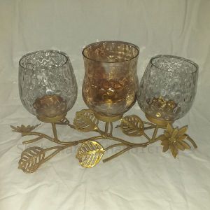 etched leaf gold candle holder